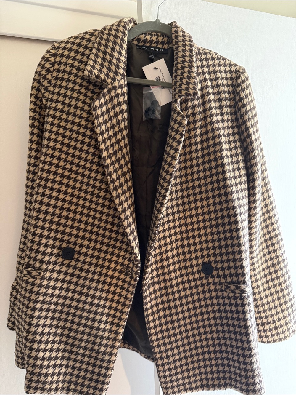Blu Pepper Black and Cream Houndstooth Blazer